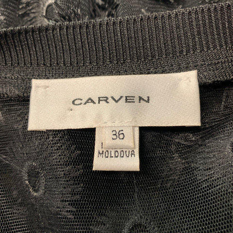 CARVEN Talla S Top casual con cuello redondo y apliques negros
