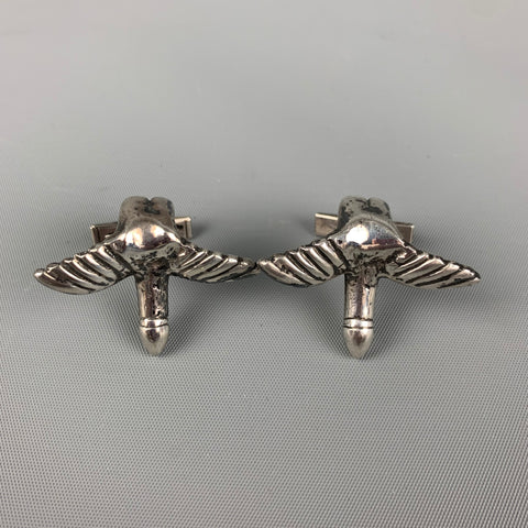 Boutons de manchette en métal argenté sterling VINTAGE