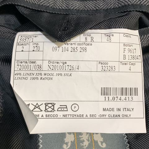 DE CORATO 38 Dark Gray Herringbone Linen Blend Notch Lapel Sport Coat