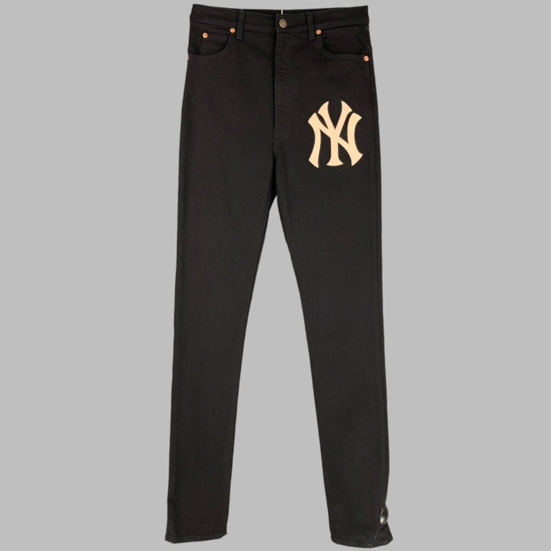 GUCCI Size 28 Black Embroidery Cotton Skinny Jeans