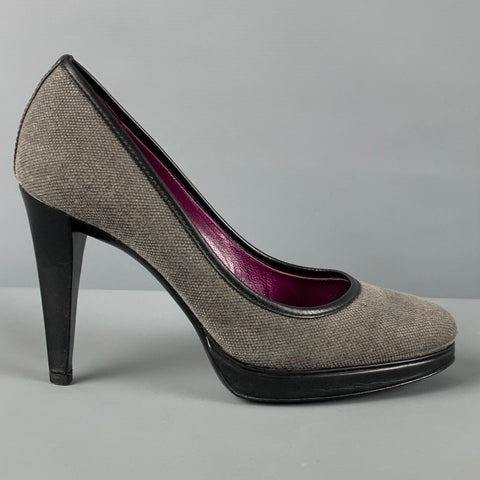 SERGIO ROSSI Zapatos de salón con ribete de cuero de tela gris talla 6