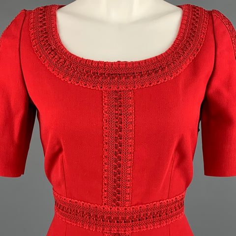 VALENTINO Size 6 Red Silk Wool Short Sleeve Cocktail Dress