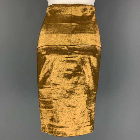 DONNA KARAN Taille 6 Jupe crayon en mélange de lin doré