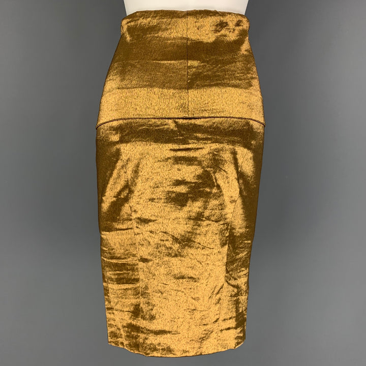 DONNA KARAN Size 6 Gold Linen Blend Pencil Skirt
