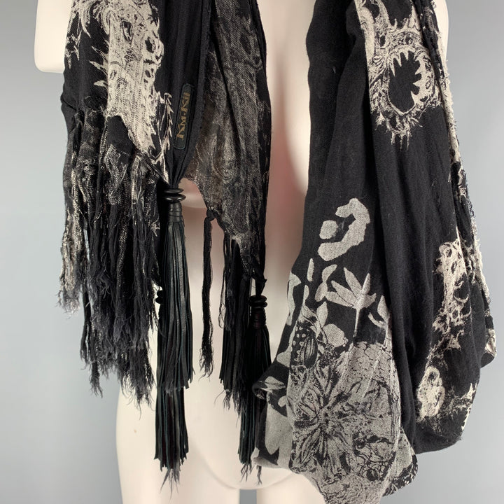KMRII Black Grey Abstrack Floral Rayon Scarf