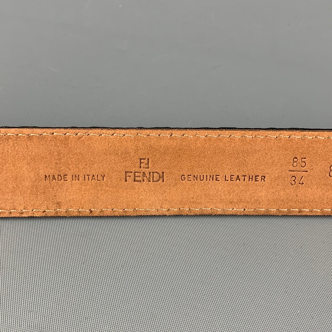 FENDI Waist Size M Black Monogram Canvas Leather Belt