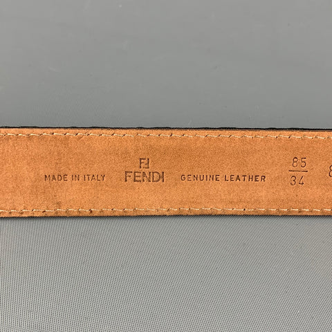 FENDI Cintura Talla M Cinturón de cuero de lona con monograma negro
