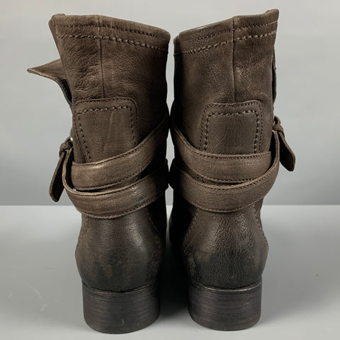 PRADA Taille 10 Bottines à bride en cuir marron
