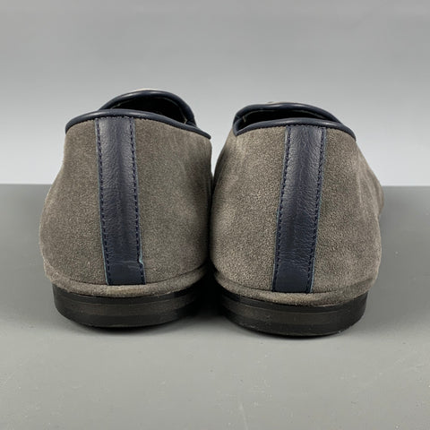 RUBINACCI Size 11 Grey Navy Solid Leather Slip On Loafers