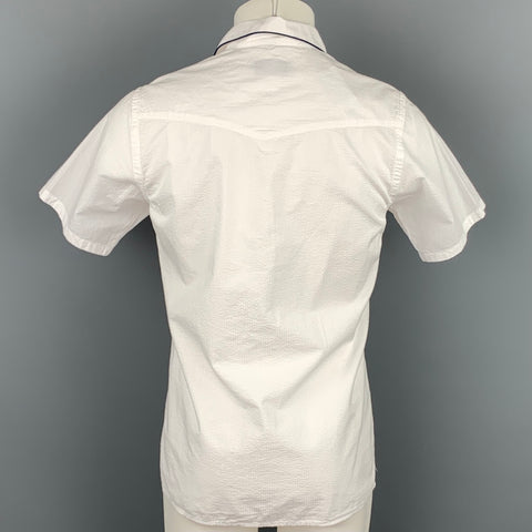 OFFICINE GENERALE Size S White Seersucker Cotton Short Sleeve Shirt