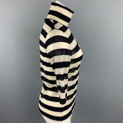 MAX MARA Size L Black & White Knitted Stripe Turtleneck Pullover