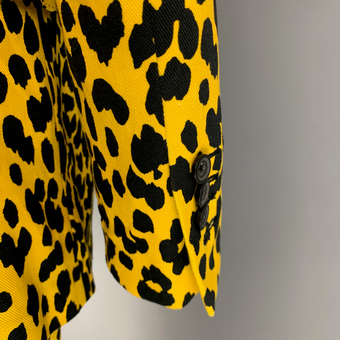 R13 Talla XS Traje de solapa de muesca de algodón con estampado animal amarillo negro