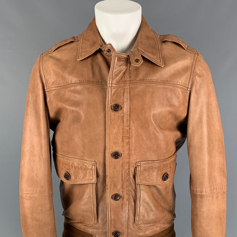 MASSIMO DUTTI Size M Tan Leather Jacket