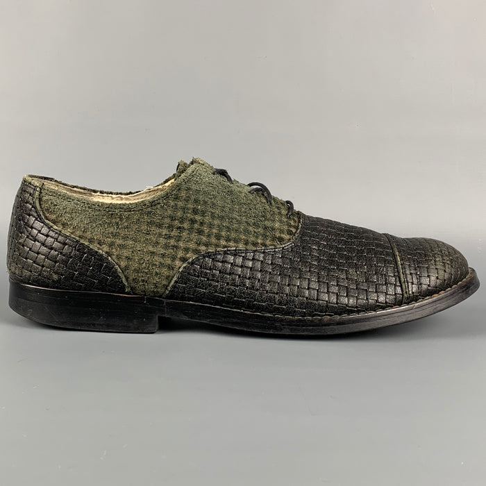 COMME des GARCONS HOMME PLUS Size 9.5 Black Grey Woven Leather Lace Up Shoes