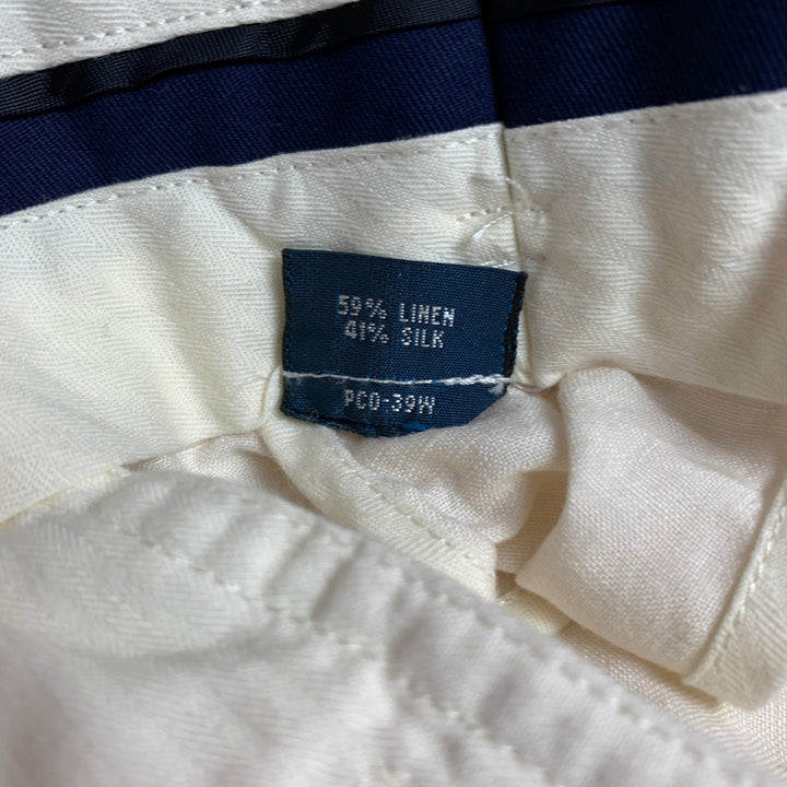 POLO de RALPH LAUREN Talla 34 Pantalones casuales de lino / seda color crema con parte delantera plana