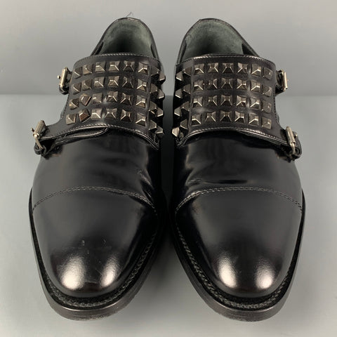DSQUARED2 Size 10 Black Studded Leather Double Monk Strap Black Loafers