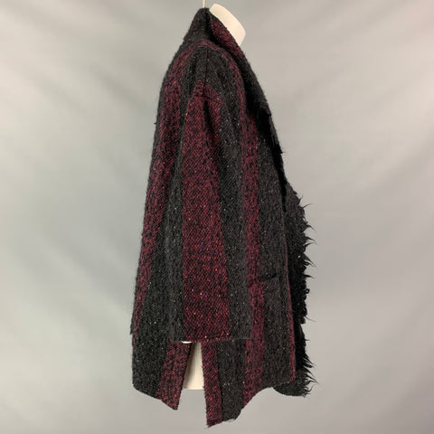IRO Size 6 Black & Burgundy Stripe Wool Blend Open Front Coat