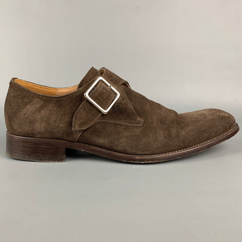 CALZOLERIA HARRIS for BARNEY'S NEW YORK Size 11.5 Brown Suede Monk Strap Lace Up Shoes