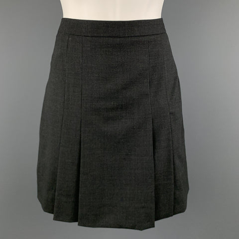 CELINE Size 4 Grey Wool Blend Pleated  Skirt