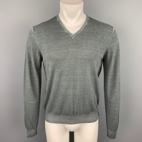 PLOUMANACH Size M Slate Dyed Cotton V-Neck Pullover