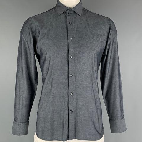 TED BAKER Size L Black White Nailhead Cotton Long Sleeve Shirt