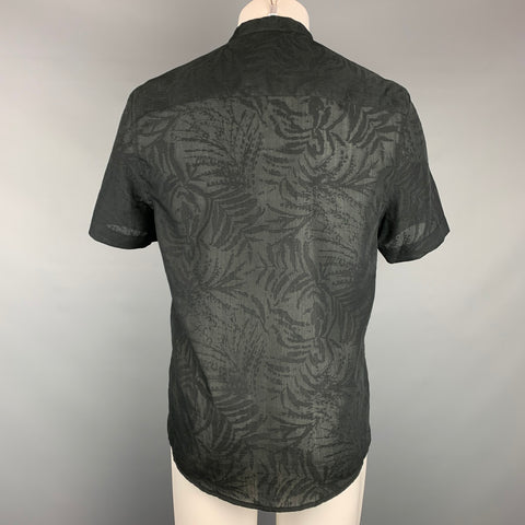 HUSSEIN CHALAYAN Size M Black Print Polyester / Cotton Nehru Collar Short Sleeve Shirt