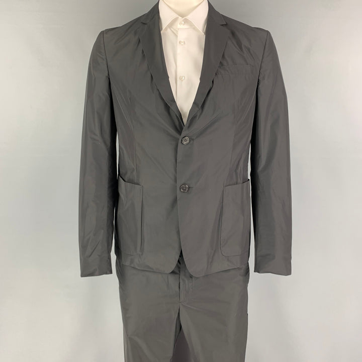 PRADA Size 42 Black Polyester Notch Lapel Suit