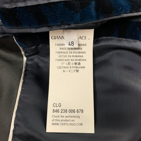 VERSACE COLLECTION Size 38 Navy & Black Animal Print Velvet Shaw Lapel Sport Coat