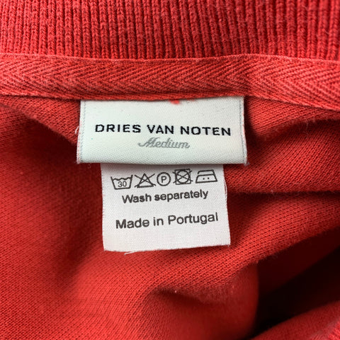 DRIES VAN NOTEN Size M Orange Cotton Gold Trim Short Sleeve Polo