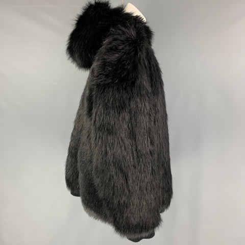 FAITH CONNEXION Size M Black Acrylic Blend Textured Faux Fur Reversible Coat