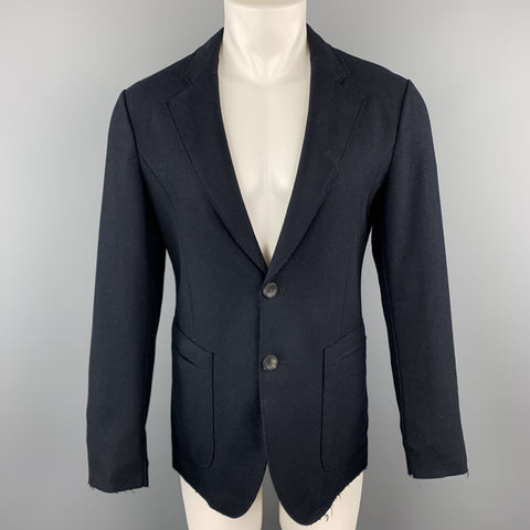 EMPORIO ARMANI Size 36 Navy Wool Bland Felt Notch Lapel Sport Coat