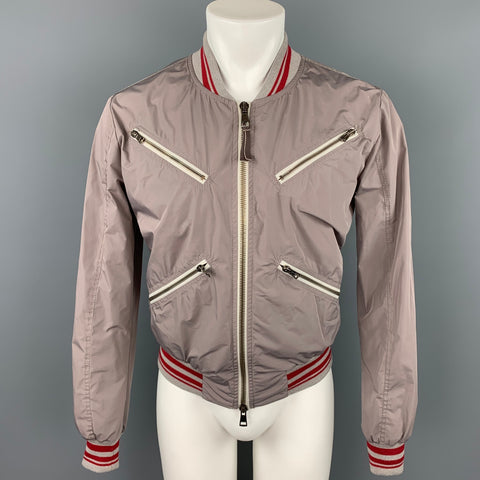 TOM REBL Size 38 Grey & Red Polyester Bomber Jacket