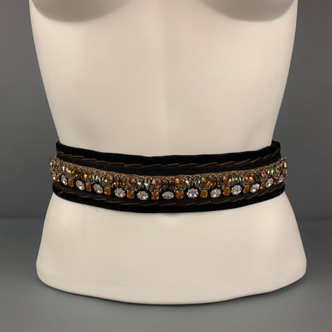 PRADA Ceinture strass en velours doré noir taille unique