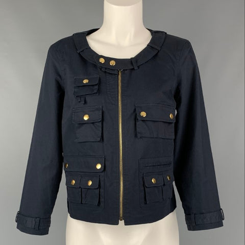 CHRIS BENZ Talla 6 Chaqueta sólida de algodón azul marino