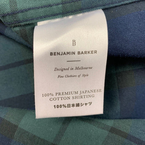 BENJAMIN BARKER Size L Forest Green Navy Blackwatch Plaid Long Sleeve Shirt
