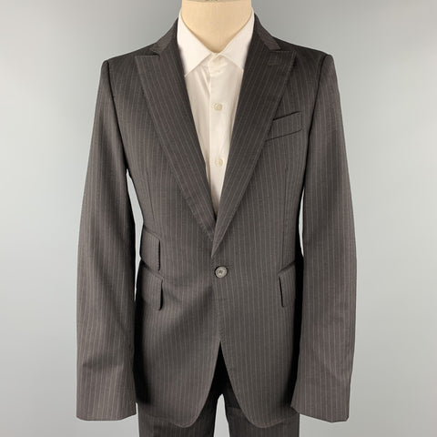 CoSTUME NATIONAL 38 Regular Black Stripe Wool Peak Lapel Suit