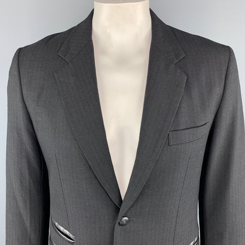 COMME des GARCONS HOMME DEUX Taille XL Stripe Black on Black Wool / Mohair Leather Trim Sport Coat