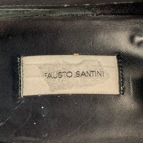 FAUSTO SANTINI Size 10 Black Contrast Stitch Leather Pull On Loafers