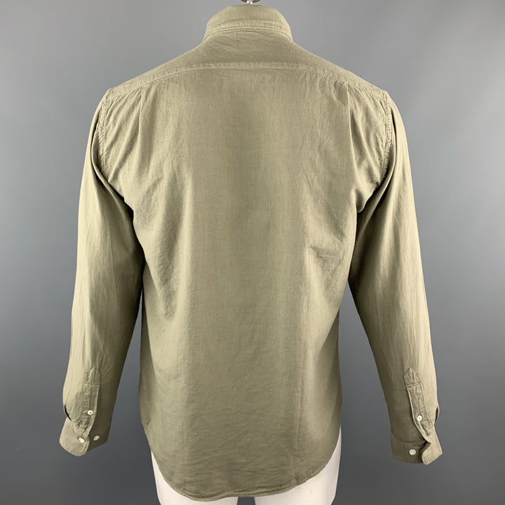 HARTFORD Size M Olive Solid Cotton Button Up Long Sleeve Shirt