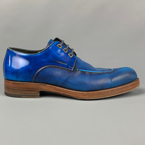 CALZOLERIA HARRIS Size 9 Royal Blue Textured Leather Split Toe Lace Up Shoes
