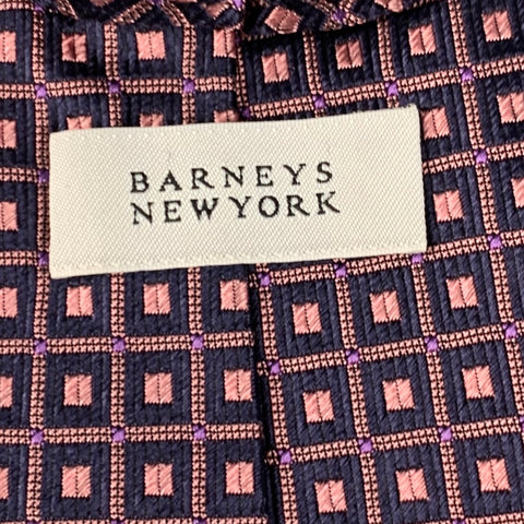 BARNEY'S NEW YORK Navy Pink Squares Silk Tie