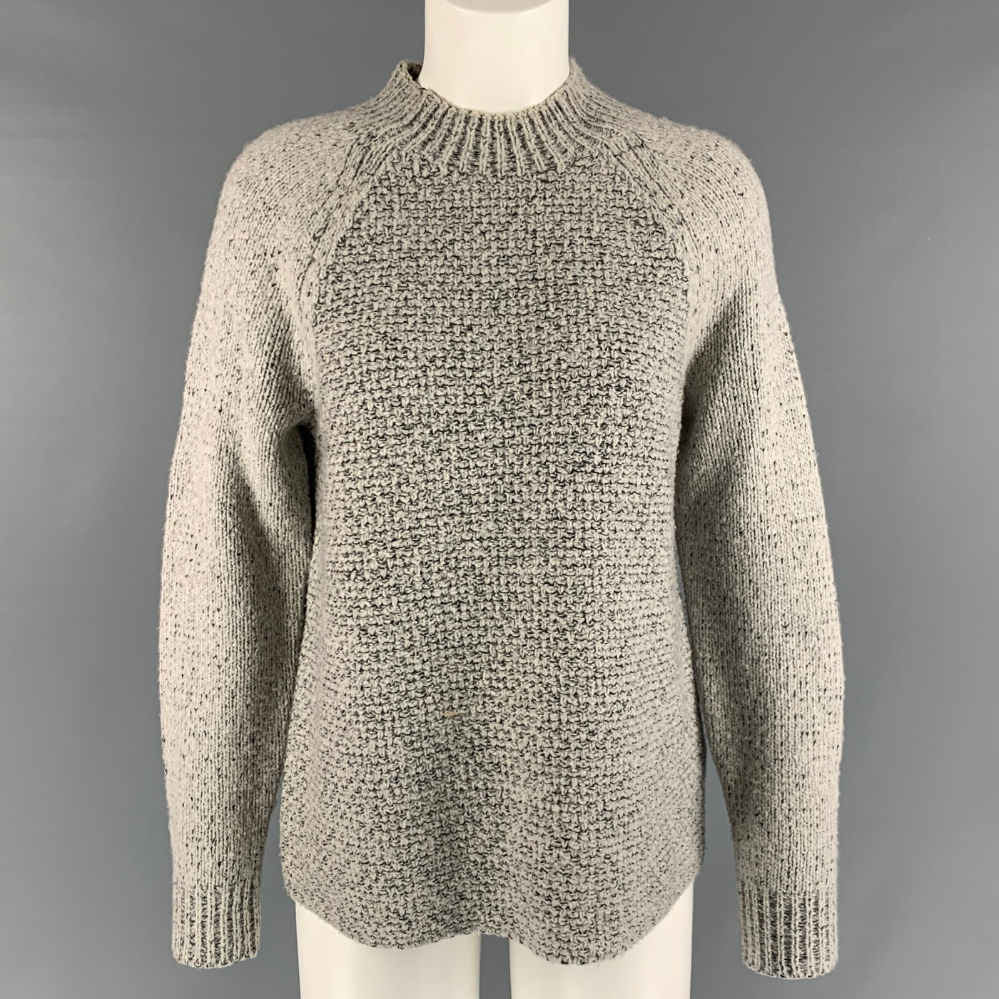 VINCE Size S Black Off White Wool Blend Textured Crew-Neck Sweater