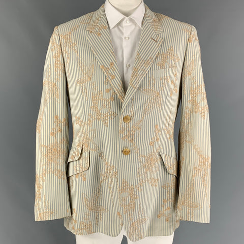 PAUL SMITH Size 44 Blue Beige Stripe Cotton Embroidered Sport Coat
