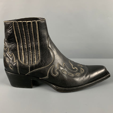 CALVIN KLEIN 205W39NYC Size 12 Black Embroidery Leather Pull On Boots