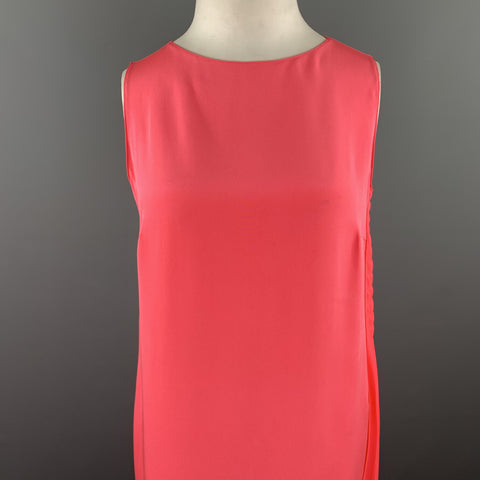 AKRIS Size 12 Pink Silk Chiffon Sleeveless Side Pleat Shift Dress