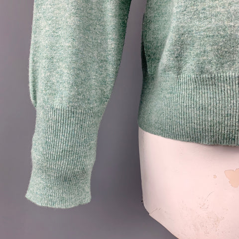 N. PEAL Size L Pistachio Knitted Cashmere V-Neck Pullover Sweater