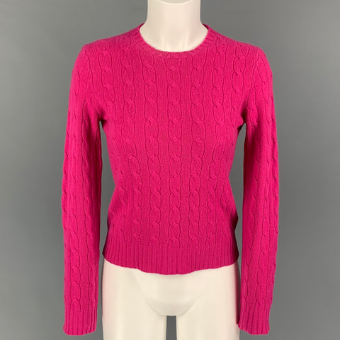 RALPH LAUREN Black Label Size M Raspberry Cashmere Cable Knit Crew-Neck Sweater