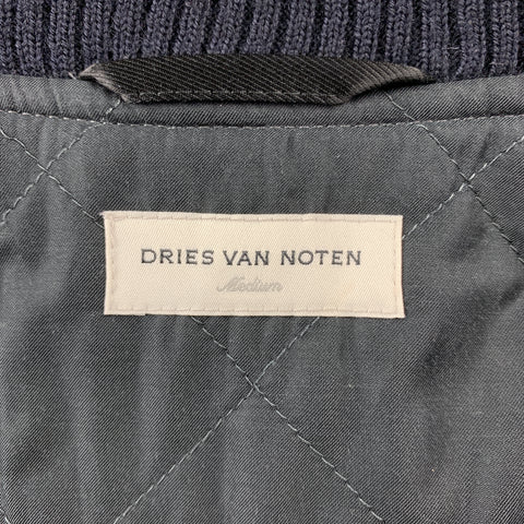 DRIES VAN NOTEN Size M Grey & Navy Stripe Wool Blend Zip Up Jacket