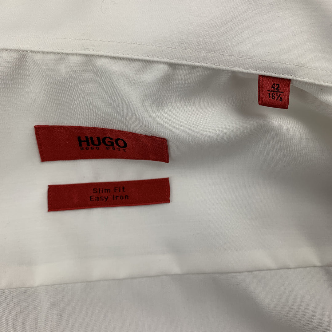 HUGO BOSS Taille L Chemise à manches longues en coton uni blanc à manchette française