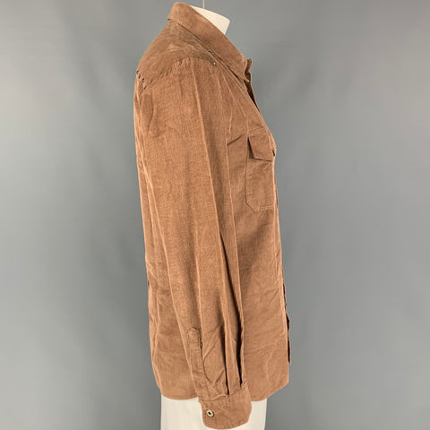 D&G by DOLCE & GABBANA Size 3XL Brown Cotton Button Up Long Sleeve Shirt
